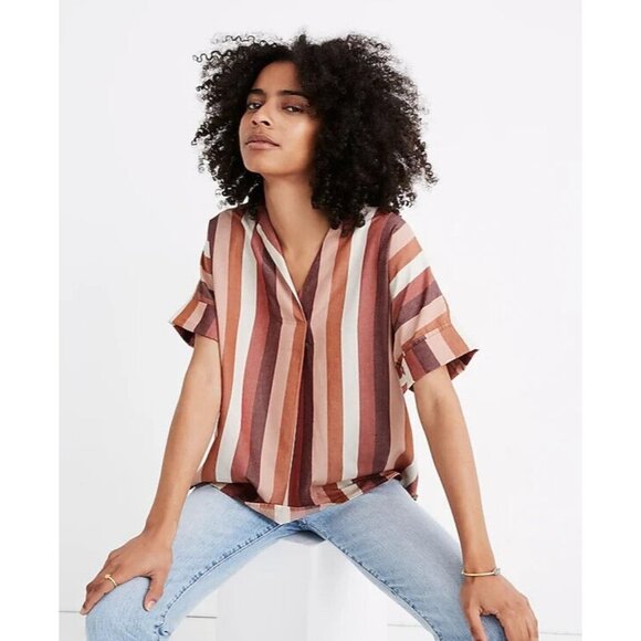 Madewell Top Courier Back Button Shirt Munson Stripe Oversized - Picture 1 of 12